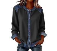 Générique Chemise Cowboy Femme Vintage- Blouse De Travail à Boutonnée en Patchwork De Denim Cardigan Décontracté à Devant Ouvert pour Tous Les Jours Basique