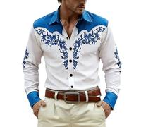 Générique Chemise Cowboy Homme Frange De Western pour - Manches Longues Stretch Rétro Blanche Manche Longue Vintage Marron en Daun Costume Bleu Ciel XXL