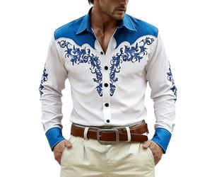 Générique Chemise Cowboy Homme Frange De Western pour - Manches Longues Stretch Rétro Blanche Manche Longue Vintage Marron en Daun Costume Bleu Ciel XXL