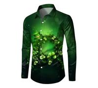 Générique Chemise De FêTe La St Patrick pour Homme - Haut à Manches Longues Boutonné - Chemise HawaïEnne - TrèFle Vert - Chemisiers FêTe Irlandais - Hauts Fantaisie Tendance - Costumes De Plage