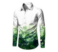 Générique Chemise De FêTe La St Patrick pour Homme - Haut à Manches Longues Boutonné - Chemise HawaïEnne - TrèFle Vert - Chemisiers FêTe Irlandais - Hauts Fantaisie Tendance - Costumes De Plage