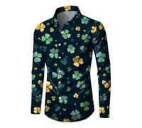 Générique Chemise De FêTe La St Patrick pour Homme - Haut à Manches Longues Boutonné - Chemise HawaïEnne - TrèFle Vert - Chemisiers FêTe Irlandais - Hauts Fantaisie Tendance - Costumes De Plage
