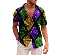 Générique Chemise de Fete pour Homme, Chemise Disco Manche Courte Faux Col Chemise Homme Chemise Homme Satin Haut A Paillettes Homme Vêtements Disco Homme Chemise Homme Couleur Or Vetement Homme Or