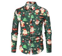 Générique Chemise De Noël Homme - Chemises De Noël Haut de Chemise boutonné à imprimé décontracté à la Mode de Noël pour Hommes (Army Green XXL)