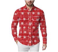 Générique Chemise De Noel Homme Décontractée Motif Père Noël Et Bonhomme De Neige Chemises Imprimée en 3D Casual Bouton Slim Shirt Chemise Homme Moche Fantaisie Imprimé Tops Noel