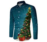 Générique Chemise de Noël Homme Manches Longues 3D Funky Imprimé Décontracté Col Revers Chemises Bouton Down Coupe Slim Hauts Classique Christmas Casual Classique T-Shirt