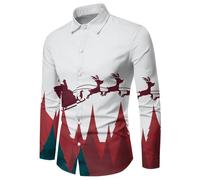 Générique Chemise de Noël Homme Manches Longues 3D Funky Imprimé Décontracté Col Revers Chemises Bouton Down Coupe Slim Hauts Classique Christmas Casual Classique T-Shirt