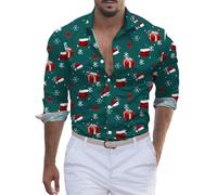 Générique Chemise de Noël Homme Moche Fantaisie Imprimé Manche Longues Automne Hiver Slim Fit Décontractés Pas Cher Santa Candy Bonhomme de Neige Tops