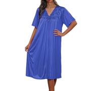 Générique Chemise De Nuit en Soie Glacée Manches Courtes, Coupe Ample Robe De Maison Brodée, Nuisette Légère Élégante, Idéale pour Les Matins Doux