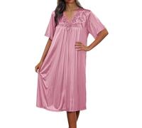 Générique Chemise De Nuit en Soie Glacée Manches Courtes, Coupe Ample Robe De Maison Brodée, Nuisette Légère Élégante, Idéale pour Les Matins Doux