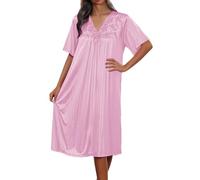 Générique Chemise De Nuit en Soie Glacée Manches Courtes, Coupe Ample Robe De Maison Brodée, Nuisette Légère Élégante, Idéale pour Les Matins Doux