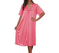 Générique Chemise De Nuit en Soie Glacée Manches Courtes, Coupe Ample Robe De Maison Brodée, Nuisette Légère Élégante, Idéale pour Les Matins Doux