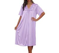 Générique Chemise De Nuit en Soie Glacée Manches Courtes, Coupe Ample Robe De Maison Brodée, Nuisette Légère Élégante, Idéale pour Les Matins Doux