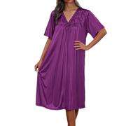 Générique Chemise De Nuit en Soie Glacée Manches Courtes, Coupe Ample Robe De Maison Brodée, Nuisette Légère Élégante, Idéale pour Les Matins Doux