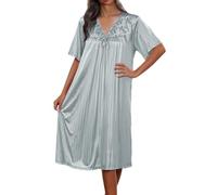 Générique Chemise De Nuit en Soie Glacée Manches Courtes, Coupe Ample Robe De Maison Brodée, Nuisette Légère Élégante, Idéale pour Les Matins Doux