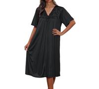 Générique Chemise De Nuit en Soie Glacée Manches Courtes, Coupe Ample Robe De Maison Brodée, Nuisette Légère Élégante, Idéale pour Les Matins Doux