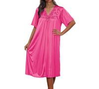 Générique Chemise De Nuit en Soie Glacée Manches Courtes, Coupe Ample Robe De Maison Brodée, Nuisette Légère Élégante, Idéale pour Les Matins Doux