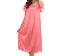 Générique Chemise De Nuit Femme Grande Taille Doux Col Rond Nuisette Manche Courte Chic Et Élégant Mi-Longue Robe De Nuit Couleur Unie Mode Décontracté Grande Taille Chemise De Pyjama