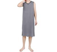 Générique Chemise de Nuit pour Homme Henley sans Manches - Couleur Unie Manteau Ample Long Doux et aéré Longueur Genou Haut Pyjama la Peau Combinaison Une pièce