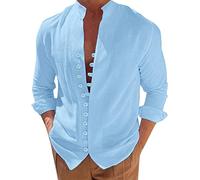 Générique Chemise de Vacances à la Plage Chemise à col Montant avec Bouton de Manchette pour Homme T Shirt Homme Manches Longues (Blue XXL)