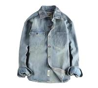 Générique Chemise décontractée à Manches Longues avec col brodé Motifs Cachemire et Style Jean pour Mode Jeune automnale (Light Blue, L)