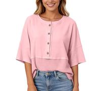 Générique Chemise décontractée Femme Oversize Patchwork à Manches Trois et col Rond pour Un Style Estival Confortable (XXL)