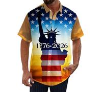 Générique Chemise décontractée Patriotique pour célébrations d'Indépendance à Manches Courtes et boutonnée avec Coupe Confortable et Design imprimé Festif (Yellow, XXXXL)
