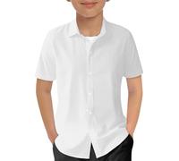 Générique Chemise d'été à Manches Courtes pour garçon - Uni - Loisirs - Décontracté - Basique - Patte de Boutonnage - Facile à Repasser - 5-14 Ans