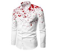 Générique Chemise d'halloween pour Homme avec Empreinte de Main de Sang Personnalisée Festive effrayée À Manche Longue Chemise Rayée pour Homme Imprimé Taches de Sang MéDievale