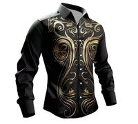 Générique Chemise Disco Homme Annee 80, Chemise à Manches Longues imprimée de Style Gothique médiéval Sombre, sans détails et à l'esthétique carnavalesque (Gold, XXL)