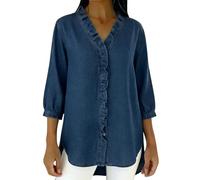 Générique Chemise Effet Jean col V Volants Manches 3/4 Coupe Ample