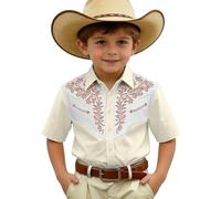 Générique Chemise en Jean décontractée à Manches Courtes pour garçon avec imprimé Western et Boutonnage Avant (White, 7-8 Years)