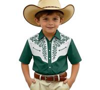 Générique Chemise en Jean décontractée à Manches Courtes pour garçon avec imprimé Western et Boutonnage Avant (Dark Green, 7-8 Years)