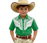 Générique Chemise en Jean décontractée à Manches Courtes pour garçon avec imprimé Western et Boutonnage Avant (Green, 7-8 Years)