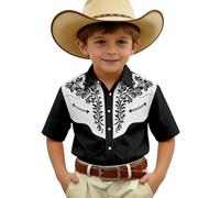 Générique Chemise en Jean décontractée à Manches Courtes pour garçon avec imprimé Western et Boutonnage Avant (Black, 7-8 Years)