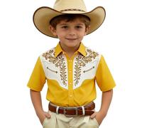 Générique Chemise en Jean décontractée à Manches Courtes pour garçon avec imprimé Western et Boutonnage Avant (Yellow, 5-6 Years)