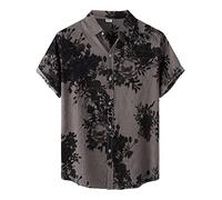 Générique Chemise en Lin Homme Col Mao, Chemise décontractée à Manches Courtes imprimée Florale pour Homme avec col à Poitrine Rabattu