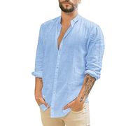 Générique Chemise en Lin Homme Été Blanche Col Mao Ete Manche Courte Chemisette Veste Legere Chic Manches Longues Vetement Tee Shirt Ensemble Tenue Vêtements Tunique Courtes T Longue