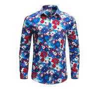 Générique Chemise en Lin pour Homme - Chemise pour Homme Grande Taille Chemise Hawa Iian pour Homme Chemise d'affaires Florale Chemise décontractée à Manches Longues et Boutons
