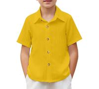 Générique Chemise Enfant Garcon Ete,Chemise BoutonnéE DéContractéE à Manches Courtes pour GarçOn Chemise TexturéE Tendance pour L'éTé Et La Plage De 5 à 14 Ans