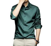 Générique Chemise Extensible Infroissable à Manches Longues Boutonnée pour Homme Chemise à Rayures Décontractée Mode Chemise Col Mao Soie Satin Repassage Facile Casual Business Mariage