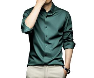 Générique Chemise Extensible Infroissable à Manches Longues Boutonnée pour Homme Chemise à Rayures Décontractée Mode Chemise Col Mao Soie Satin Repassage Facile Casual Business Mariage