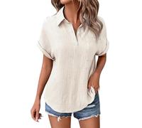 Générique Chemise Femme Chemisier Chic Et Élégant Lin Vetement Top Ete Chemisiers Blouses Tunique Vêtements Tee Shirt Manche 3/4 Coton en T Tshirt Elegant Longue Mode