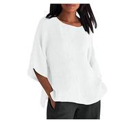 Générique Chemise Femme Coton Blouse Ete Casual Chic Elégant Oversize Couleur Unie Grande Taille Ample Top Hauts Col en V Bouton Manche Longue/Courte Tunique Travail Lâche Leger Respirant Tee Shirt