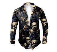 Générique Chemise Halloween Homme, Tee Shirt Homme Manche Longue À Revers Chemisette Boutonnée Décontractées Imprimé Shirts pour Enterrement De Vie De Garçon Ou Fête De La Plage