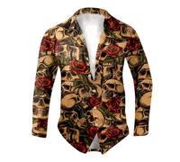 Générique Chemise Halloween Homme, Tee Shirt Homme Manche Longue À Revers Chemisette Boutonnée Décontractées Imprimé Shirts pour Enterrement De Vie De Garçon Ou Fête De La Plage