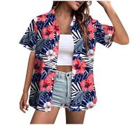 Générique Chemise Hawaienne Femme Hommes Funky Shirt à Manches Courtes Button Down Vacances Ete Imprimé Fleuri Plage Casual Décontractées Vacances Tops Vintage Hawaii Chemise