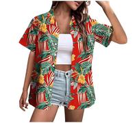 Générique Chemise Hawaienne Femme Hommes Funky Shirt à Manches Courtes Button Down Vacances Ete Imprimé Fleuri Plage Casual Décontractées Vacances Tops Vintage Hawaii Chemise