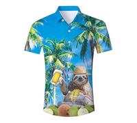 Générique Chemise Hawaïenne Homme Manches Courtes Imprimé 3D Bière Mousse Chat Pizza Tropical Col Boutonné Coupe Ample Tissu Léger Multicolore Tenue Vacances Plage Été Festival