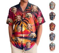 Générique Chemise Hawaienne Homme Personnalisé avec 1~3 Photos de Visage, Ensemble Chemise Hawaïenne et Short, Chemise a Fleur Homme, Manches Courtes Bouton Ete, Unisexe, M~4XL
